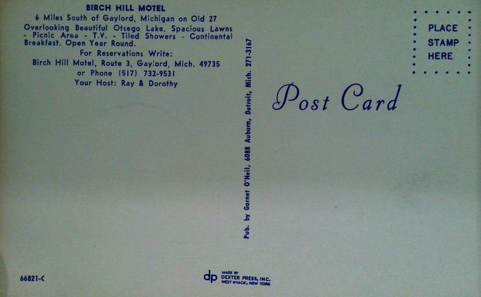 Birch Hill Motel (White Birch Motel, Perrins Motel) - Old Postcard